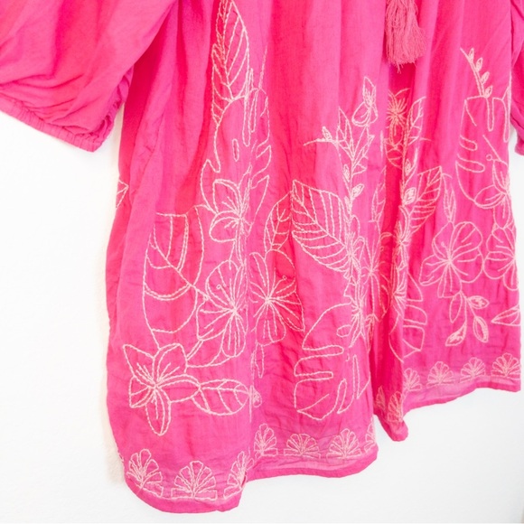 Cato Pink Floral Embroidered Cotton Boho Blouse Top - Picture 4 of 4
